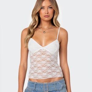Edikted White Eira Sheer Lace Tank Top